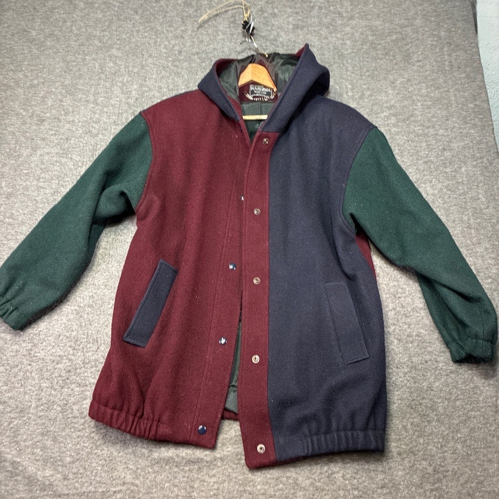 Karizma East Ltd Colorblock Hooded Coat Womens 8 Multicolor Vintage Wool‎ Blend